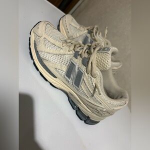 New Balance Cream and Gray Athletic Shoes